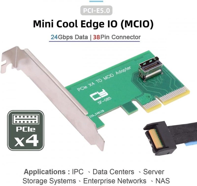 CY Card PCI-Express 5.0 4.0 4X to MCIO Mini Cool Edge IO Female Host Adapter for PCIe Nvme U.2 SSD - Image 5